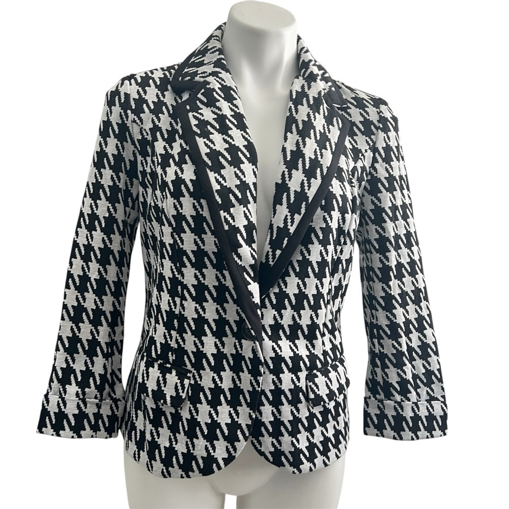Catherine Malandrino Houndstooth plaid Blazer jacket Black White SMALL NEW - Picture 1 of 11